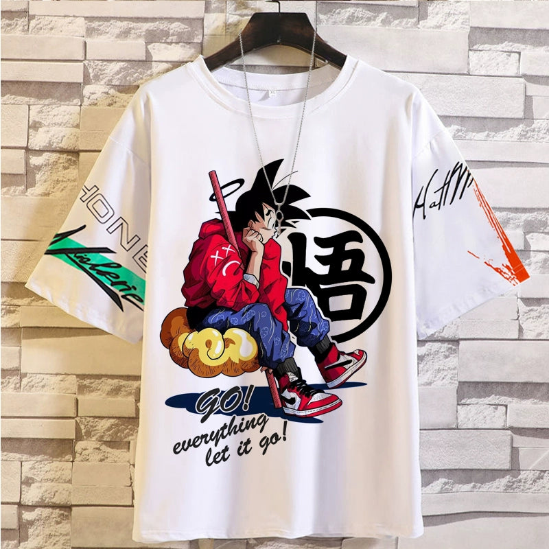 Trendy Brand Super Co-Branded Dragon Ball Saiyan Wukong Mens and Womens INS Hot T-Shirt Cartoon Summer Short-Sleeved Couple Clothes