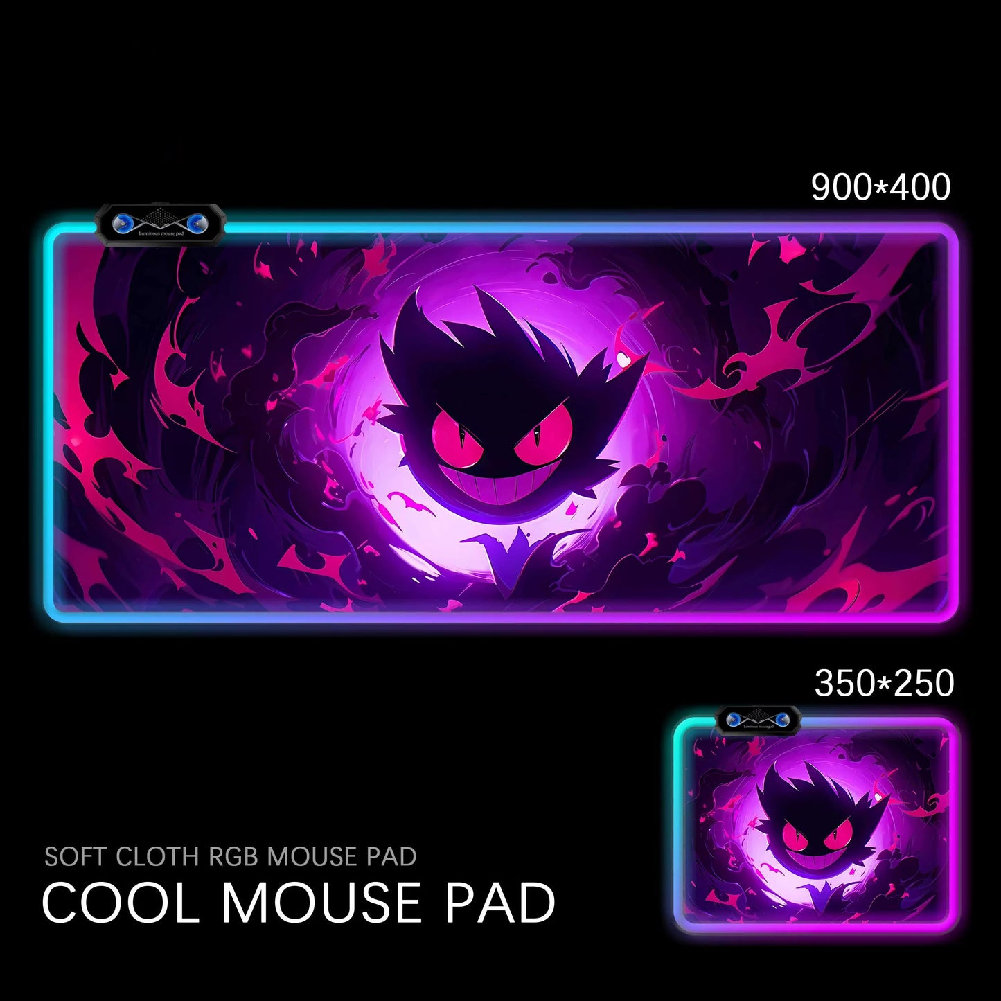 Gengar RGB Gaming Desk Mat  Pokémon Oversized Luminous Table Pad for Students & Gamers