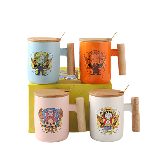 One Piece Luffy Mug with Lid & Spoon Cute Ceramic Coffee Cup Gift