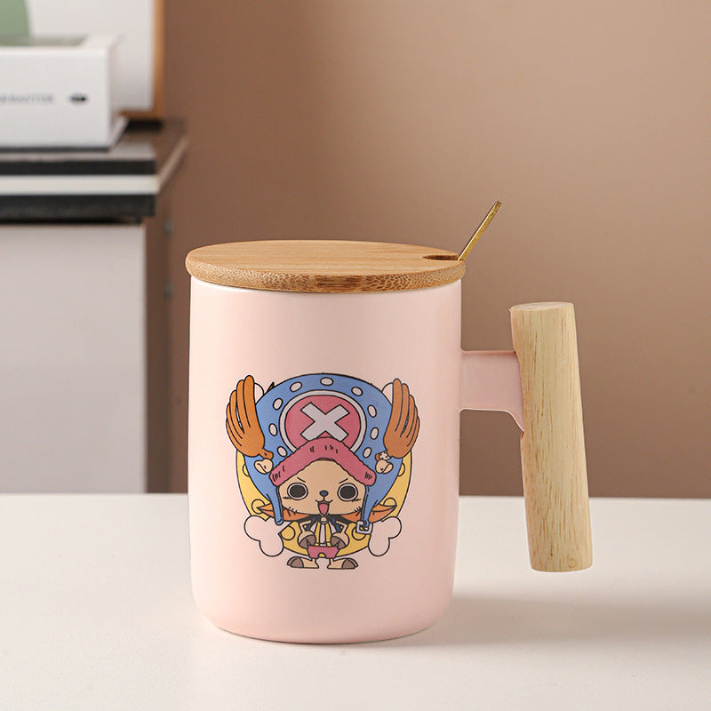 One Piece Luffy Mug with Lid & Spoon Cute Ceramic Coffee Cup Gift