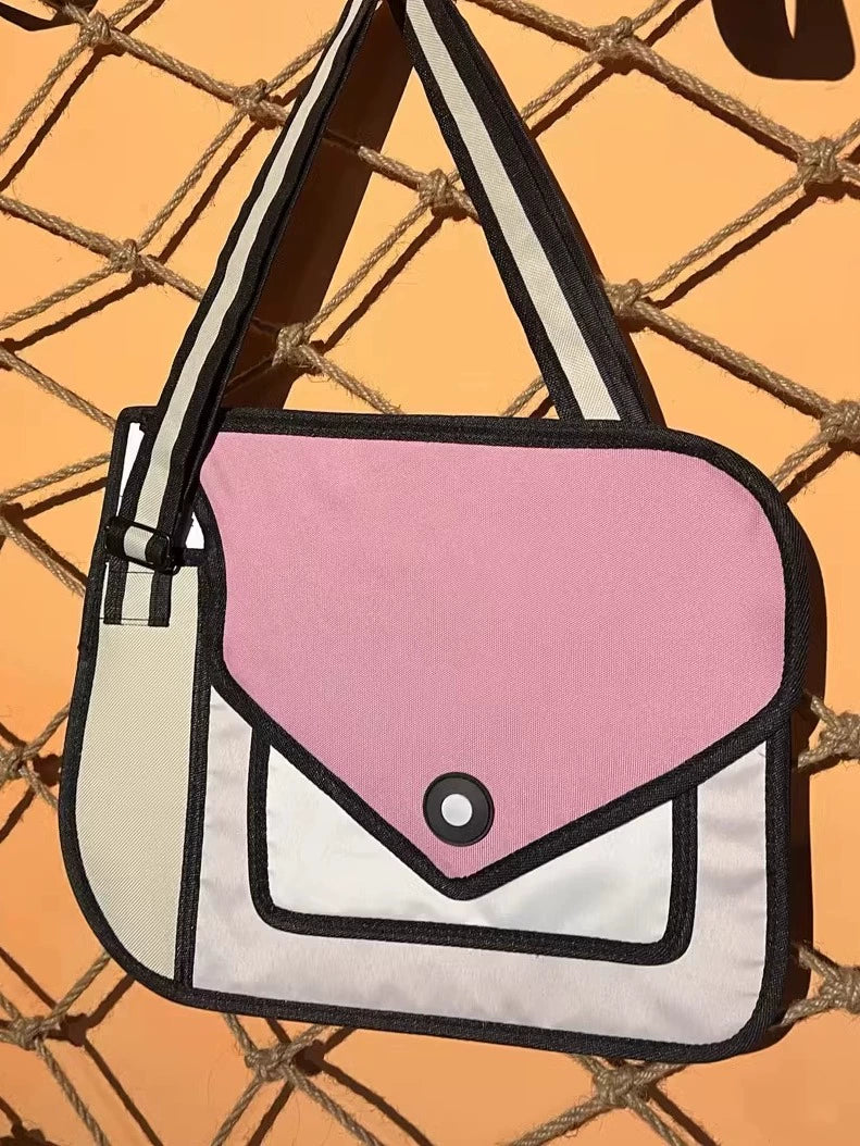 2D Cartoon Crossbody Bag  Cute Stereoscopic Anime-Style Satchel