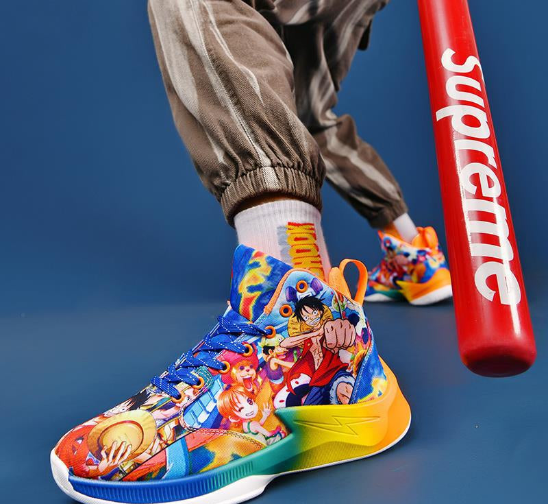 One Piece Basketball Shoes  Mens Breathable Anti-Slip Anime Combat Sneakers
