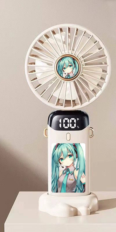 Hatsune Miku Mini Folding Fan  USB Rechargeable Silent Desk & Handheld Fan for Cool Vibes