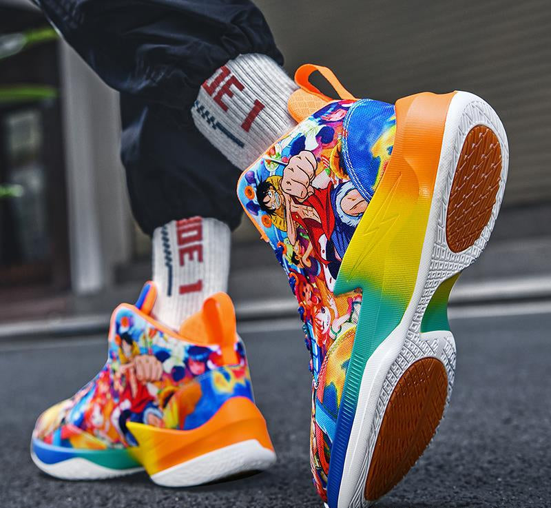 One Piece Basketball Shoes  Mens Breathable Anti-Slip Anime Combat Sneakers