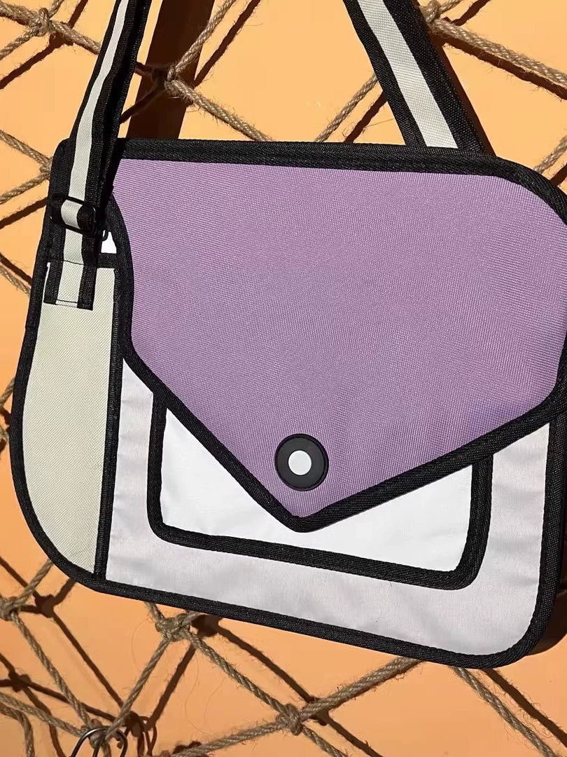 2D Cartoon Crossbody Bag  Cute Stereoscopic Anime-Style Satchel