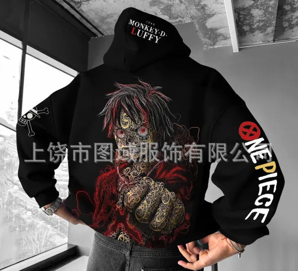 Men's Trend Casual Loose One Piece Luffy Anime Hooded Sweatshirt