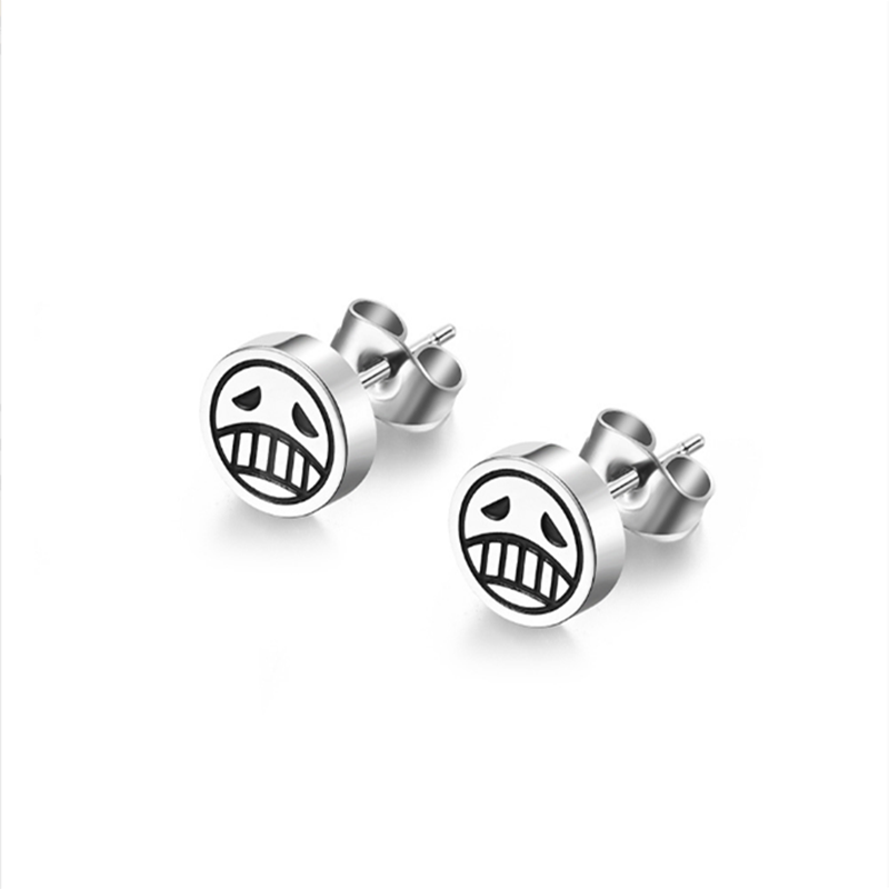 Ace Crying & Smiling Face Earrings  One Piece Titanium Steel Studs (Unisex)