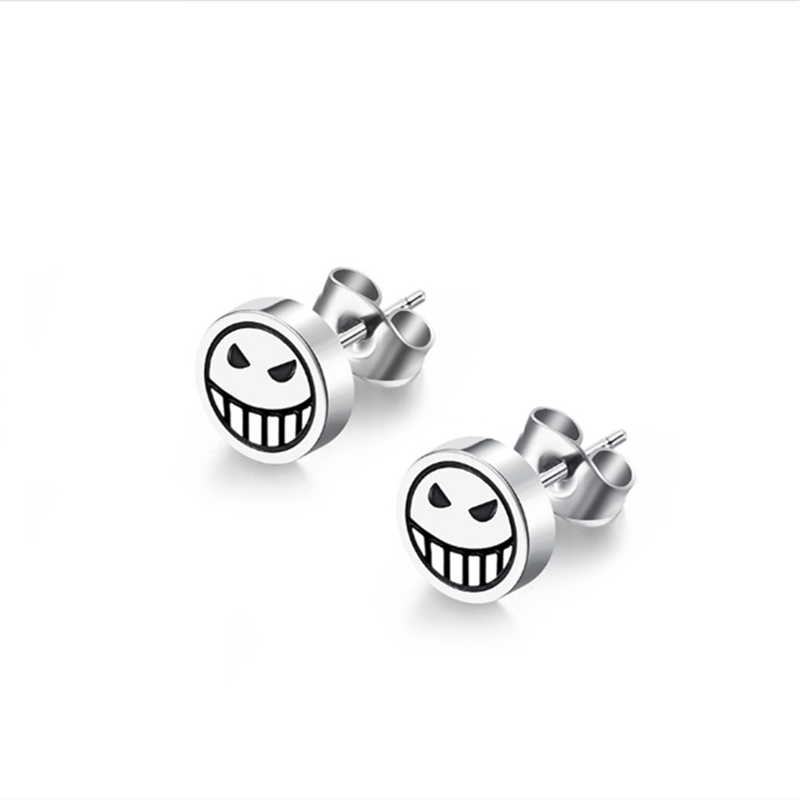 Ace Crying & Smiling Face Earrings  One Piece Titanium Steel Studs (Unisex)