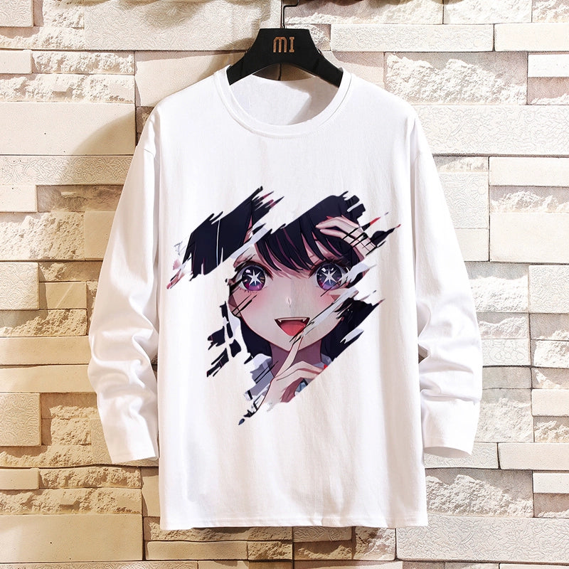 I Pushed the Kids Anime Peripheral Hoshino Ai Long-Sleeved T-Shirt with Magana Two-Dimensional Men and Women Autumn Clothes