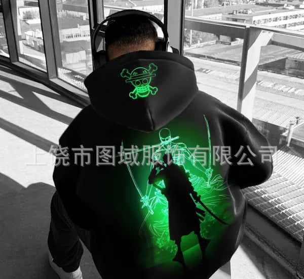 Men's Trend Casual Loose One Piece Luffy Anime Hooded Sweatshirt