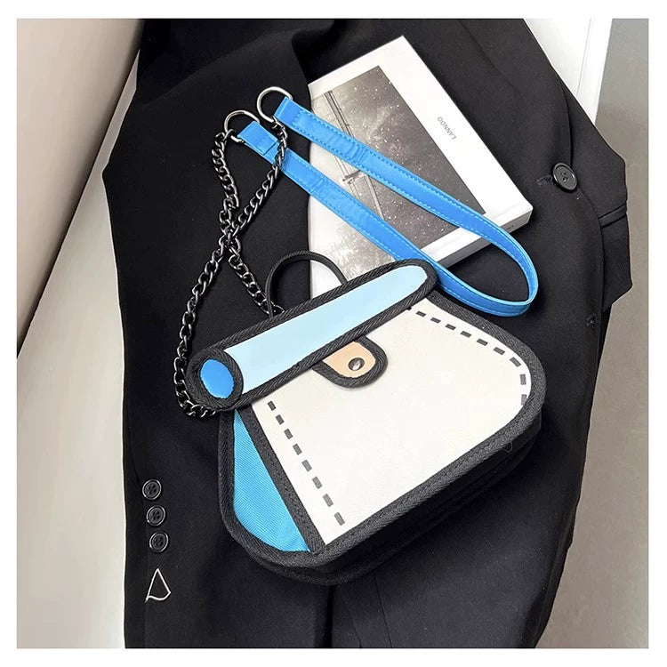 Jump From Paper 2D Cartoon Crossbody Bag  2024 Cake Contrast Canvas Chain Purse