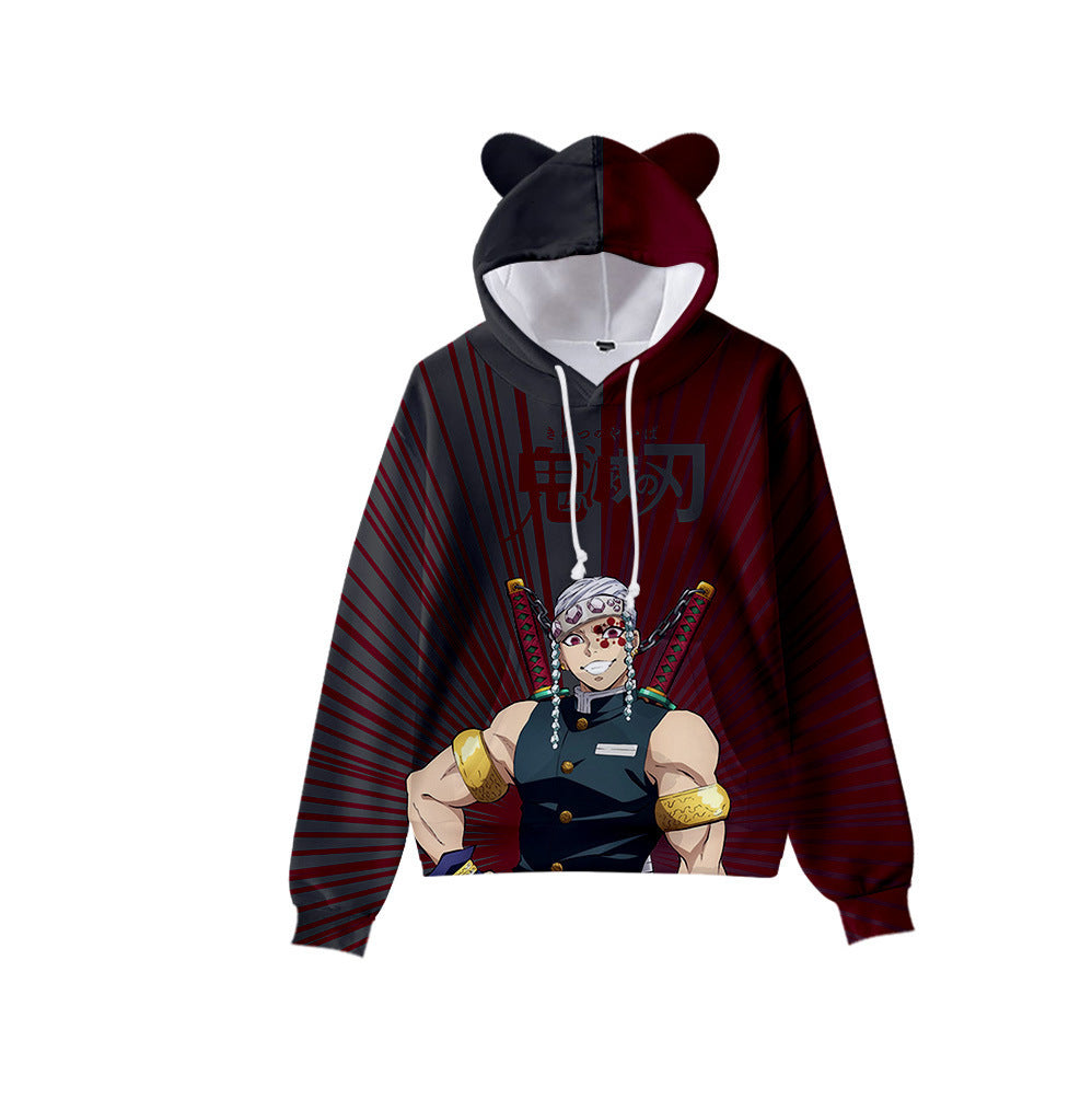 Popular Japanese comics Demon Slayer Blade series with cat ears 3D sweatshirt cos anime set casual hooded couple