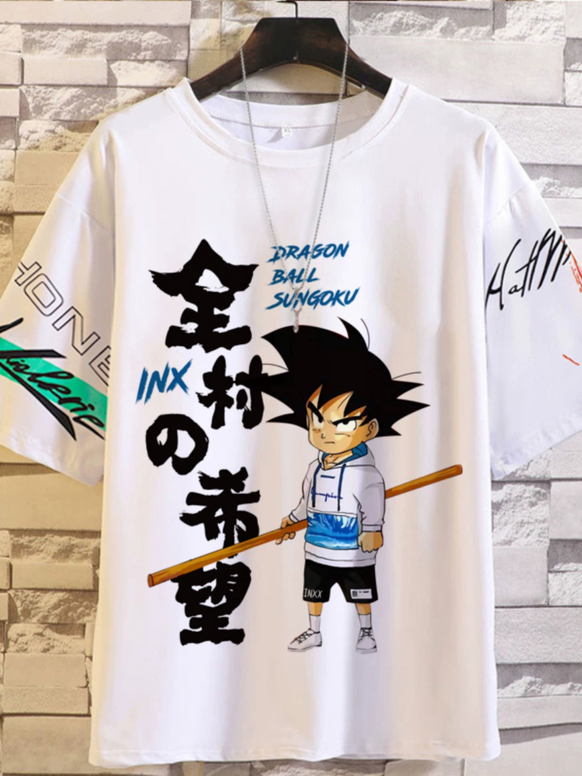 Trendy Brand Super Co-Branded Dragon Ball Saiyan Wukong Mens and Womens INS Hot T-Shirt Cartoon Summer Short-Sleeved Couple Clothes