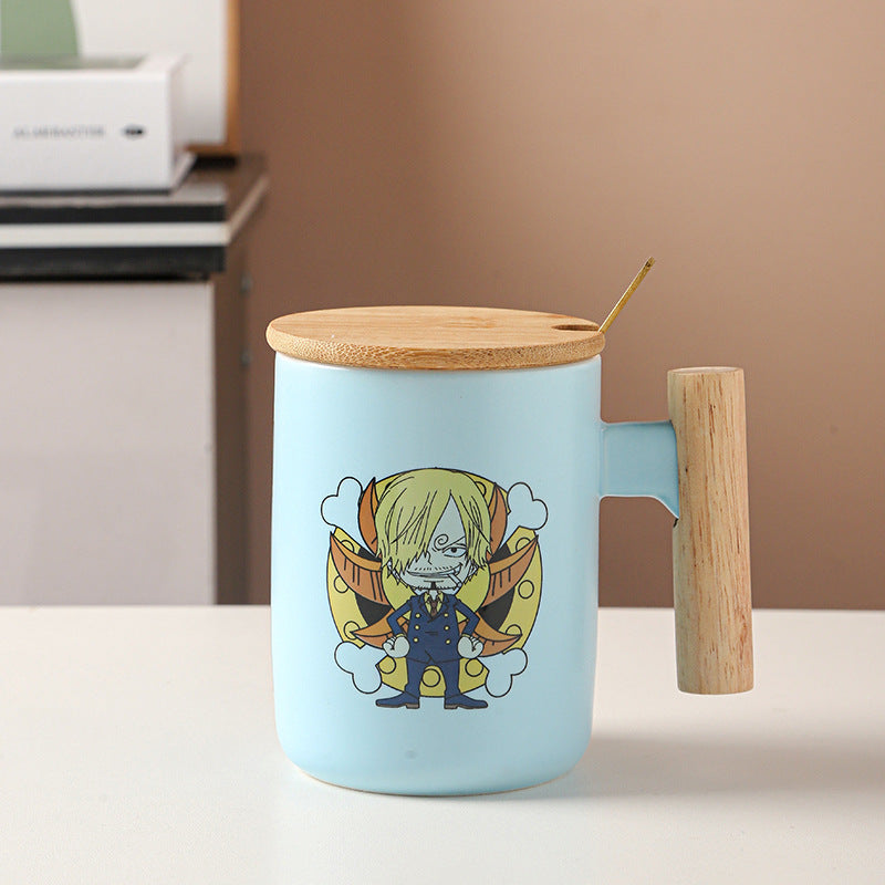 One Piece Luffy Mug with Lid & Spoon Cute Ceramic Coffee Cup Gift