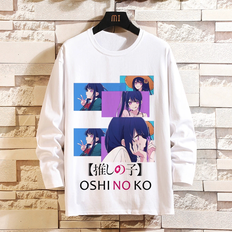 I Pushed the Kids Anime Peripheral Hoshino Ai Long-Sleeved T-Shirt with Magana Two-Dimensional Men and Women Autumn Clothes