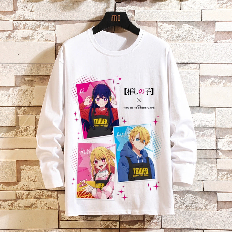 I Pushed the Kids Anime Peripheral Hoshino Ai Long-Sleeved T-Shirt with Magana Two-Dimensional Men and Women Autumn Clothes