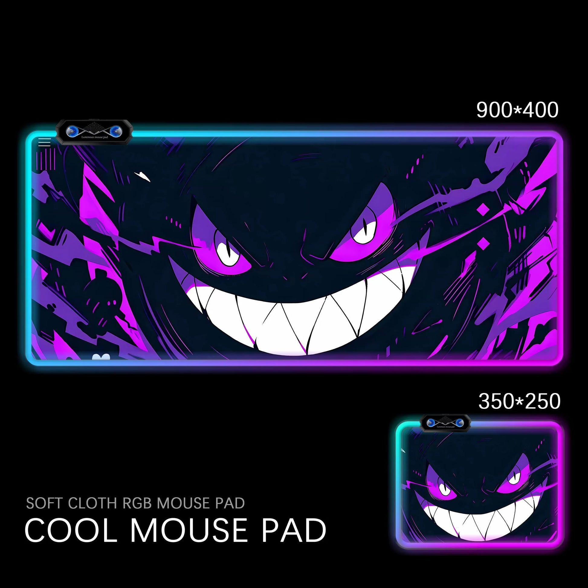 Gengar RGB Gaming Desk Mat  Pokémon Oversized Luminous Table Pad for Students & Gamers