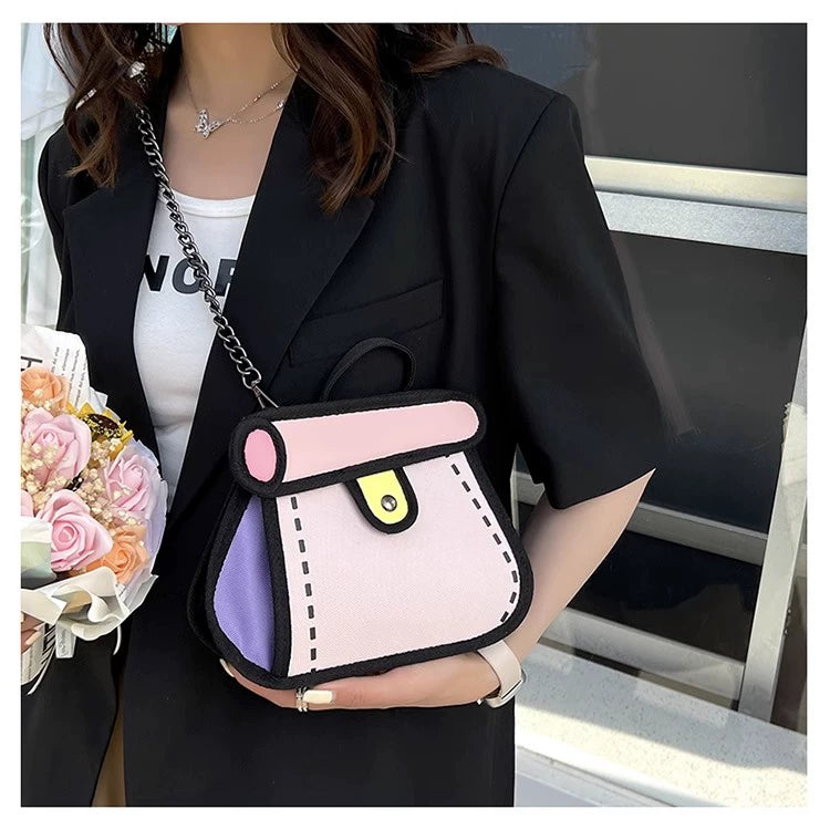 Jump From Paper 2D Cartoon Crossbody Bag  2024 Cake Contrast Canvas Chain Purse