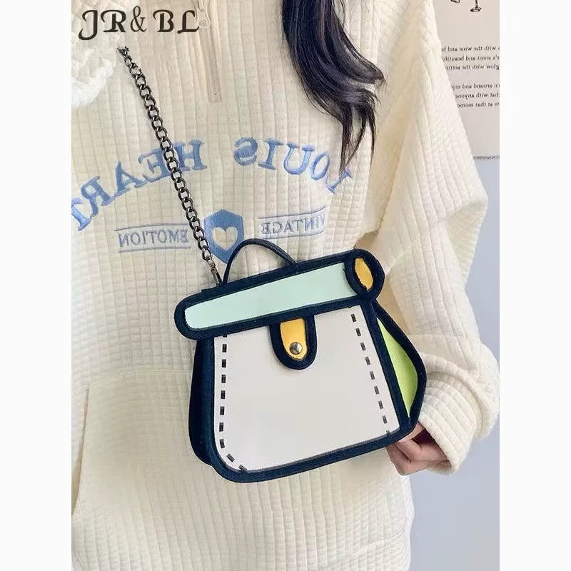 Jump From Paper 2D Cartoon Crossbody Bag  2024 Cake Contrast Canvas Chain Purse