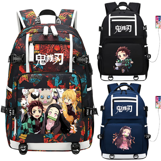 Demon Slayer Tanjiro & Nezuko Anime Backpack  2D School Bag for Students & Fans