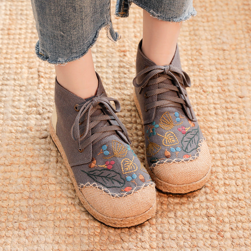 Mid-Top Linen Vintage Lace-up Old Beijing Cloth Shoes