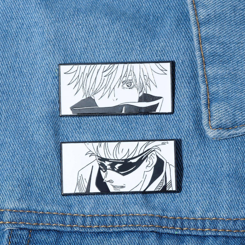 Jujutsu Kaisen Anime Brooch Set  Black & White Badge Collection Featuring Gojo, Nobara, Nanami, Yuta & More