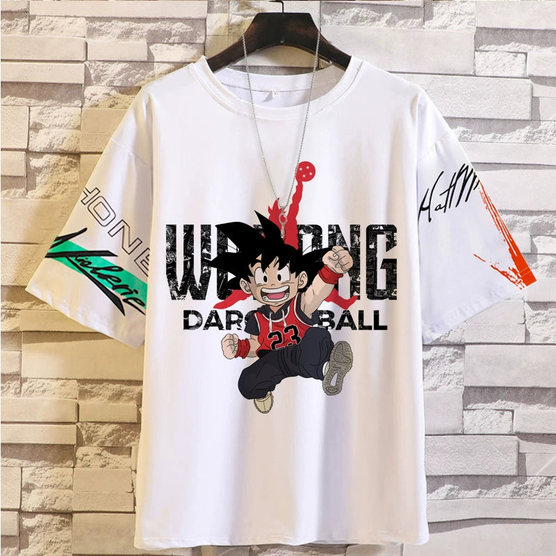 Trendy Brand Super Co-Branded Dragon Ball Saiyan Wukong Mens and Womens INS Hot T-Shirt Cartoon Summer Short-Sleeved Couple Clothes