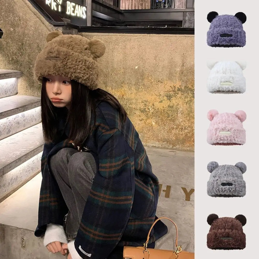 Couple Cute Bear Ear Wool Hat Knitted Hat Cold Cap Knitted