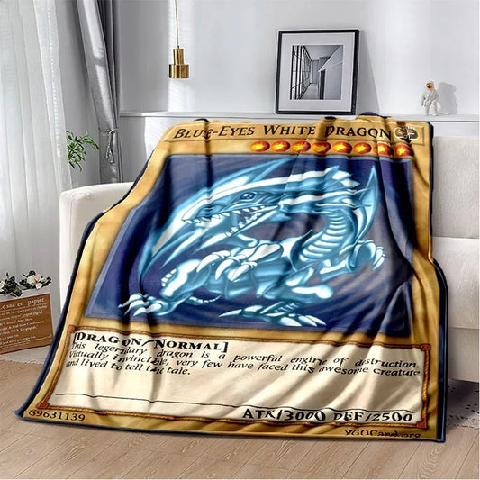 Anime Yu Gi Oh Card Throw Blanket Blue Eyes White Dragon Anime Home Decor