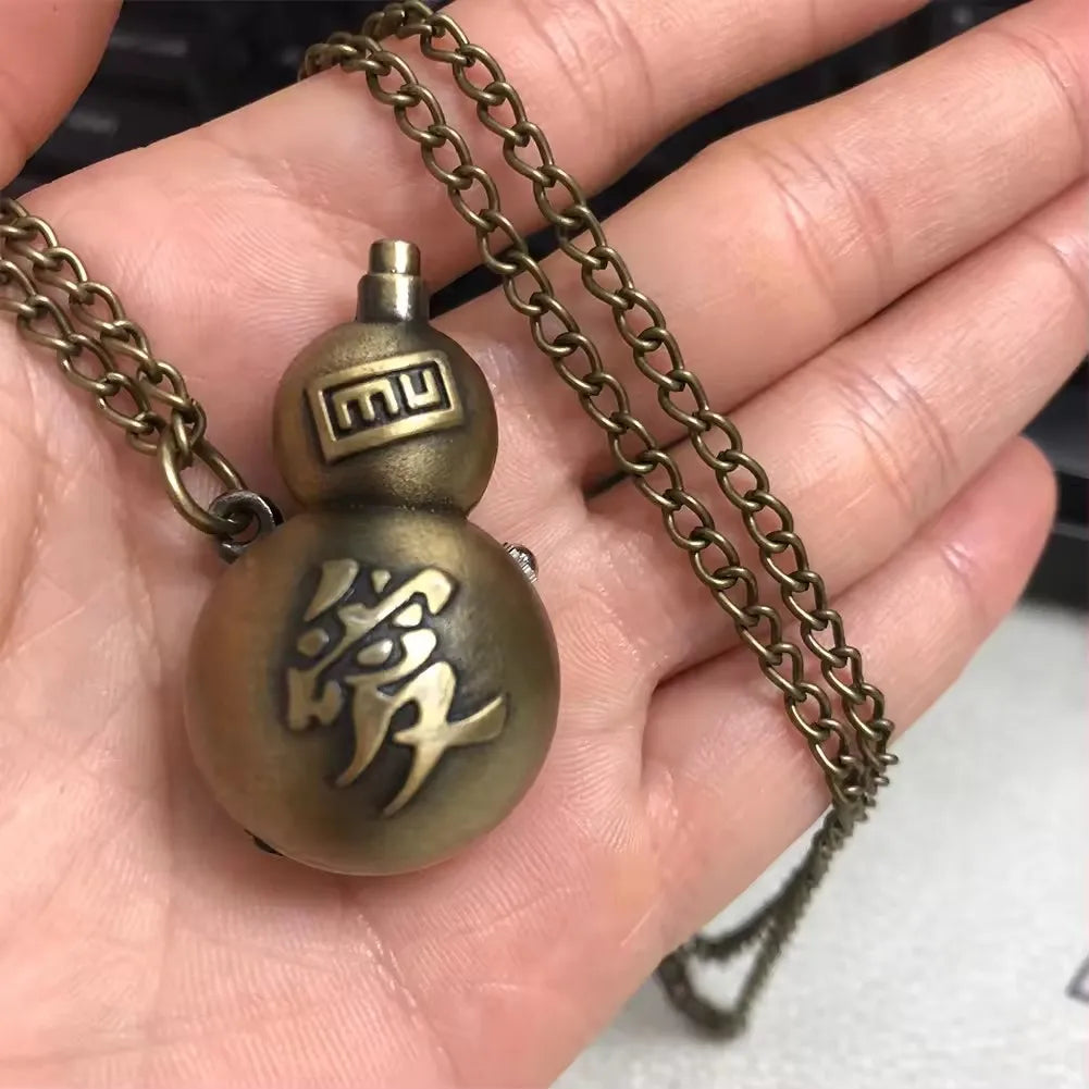 Anime Metal Accessories Gaara Love Gourd Pendant Necklace With Vintage Quartz Pocket Watch