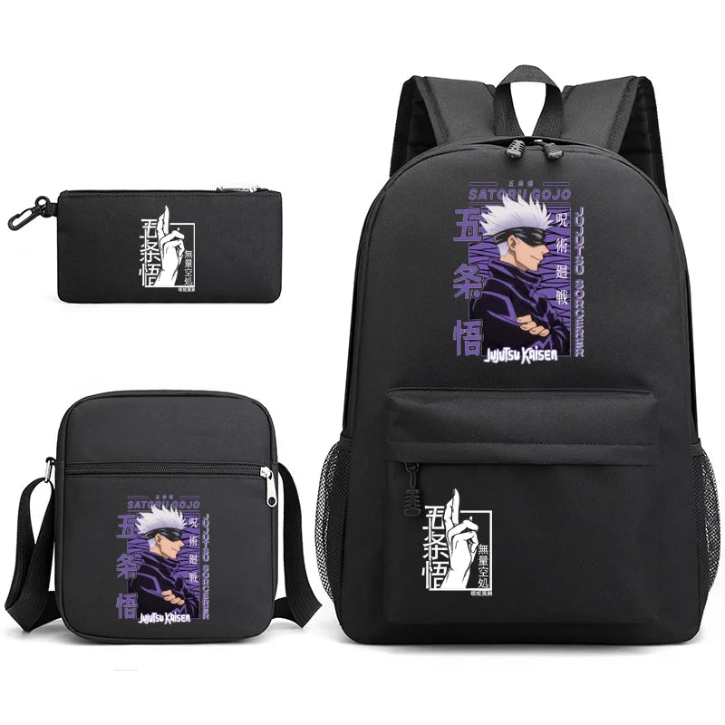 Anime Satoru Gojo Pattern Three Piece Backpack New Fashion Quality Backpack Shoulder Bag Pen Bag Laptop Backpack