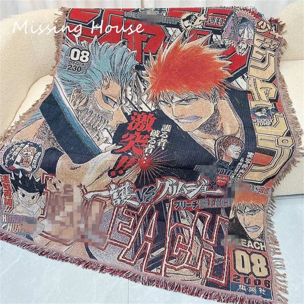 Anime Throw Woven Blanket Bedspread Outdoor Camp Beach Towels Sofa Chair