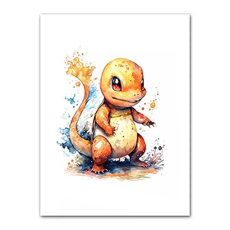 Anime Pokemon Canvas Painting Bulbasaur Charmander Squirtle Poster and Print Watercolor Wall Art