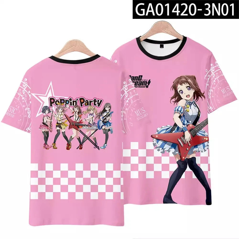 Anime BanG Dream! Poppin'Party Print T shirts Fashion