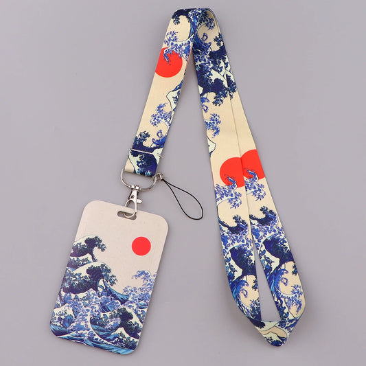 Japanese Waves Credential Holder Lanyards for Key Neck Strap For Card Badge Gym Phone Straps Keychain Keyring