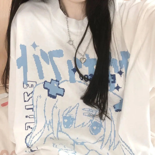 Fashion T-shirts Women Japanese Anime Print Oversized T Shirt