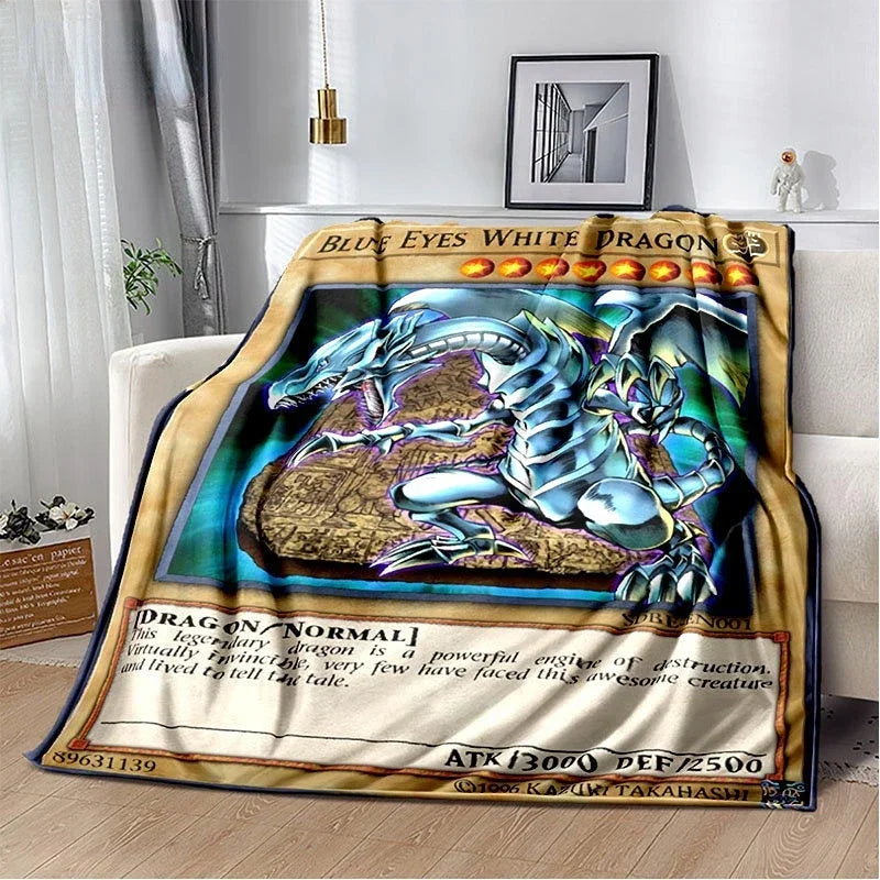 Anime Yu Gi Oh Card Throw Blanket Blue Eyes White Dragon Anime Home Decor