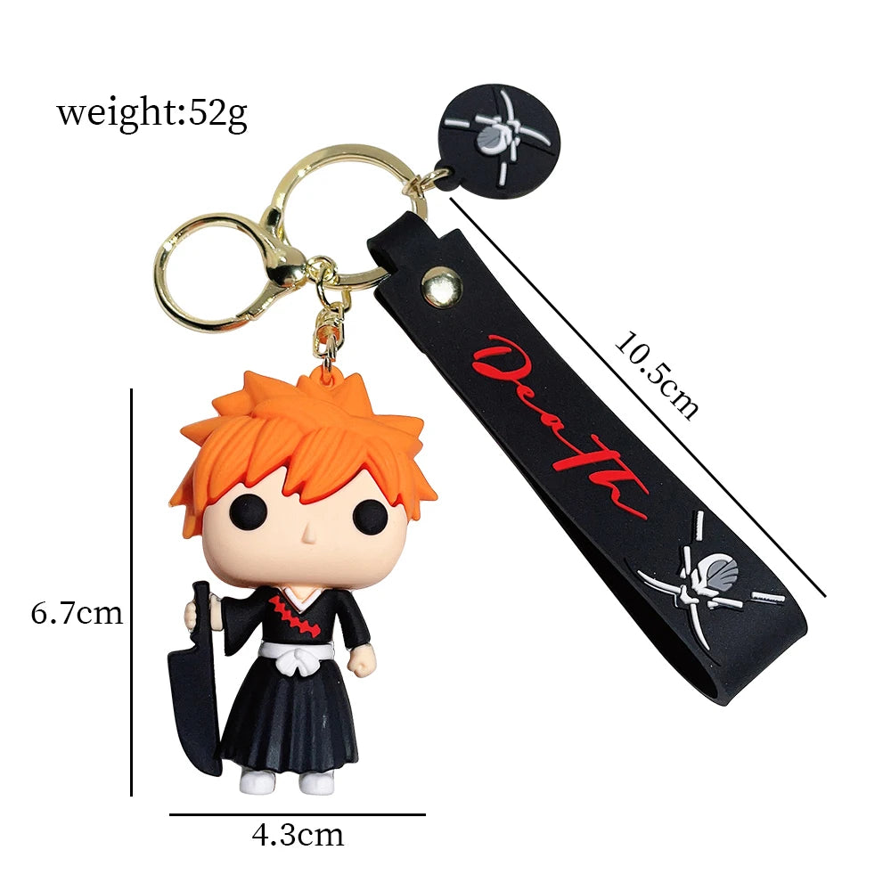 Anime Bleach Keychain Kurosaki Ichigo Silicone Pendant Keyring Backpack Key Holder