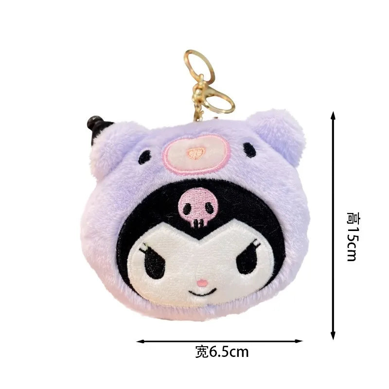 Sanrio Plush Bag Kawaii Kuromi Coin Purse Cinnamoroll Keychain Cute Melody Backpack Pendant Anime Plushies Wallet Storage Bag