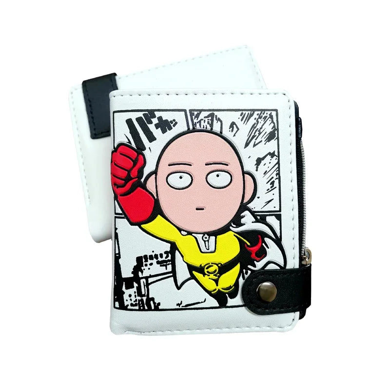 Anime One Punch Man Saitama Leather Men's Wallets Card Holders with Interior Zipper Pocket