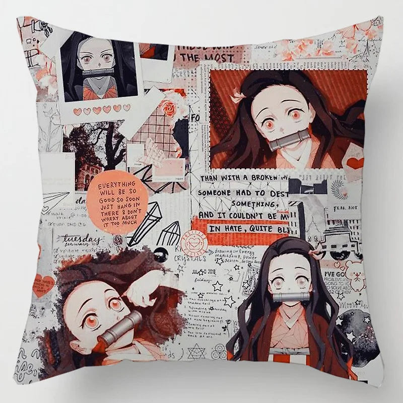 45 * 45CM Demon Slayer Kimetsu No Yaiba Pillowcase Home Decor Sofa