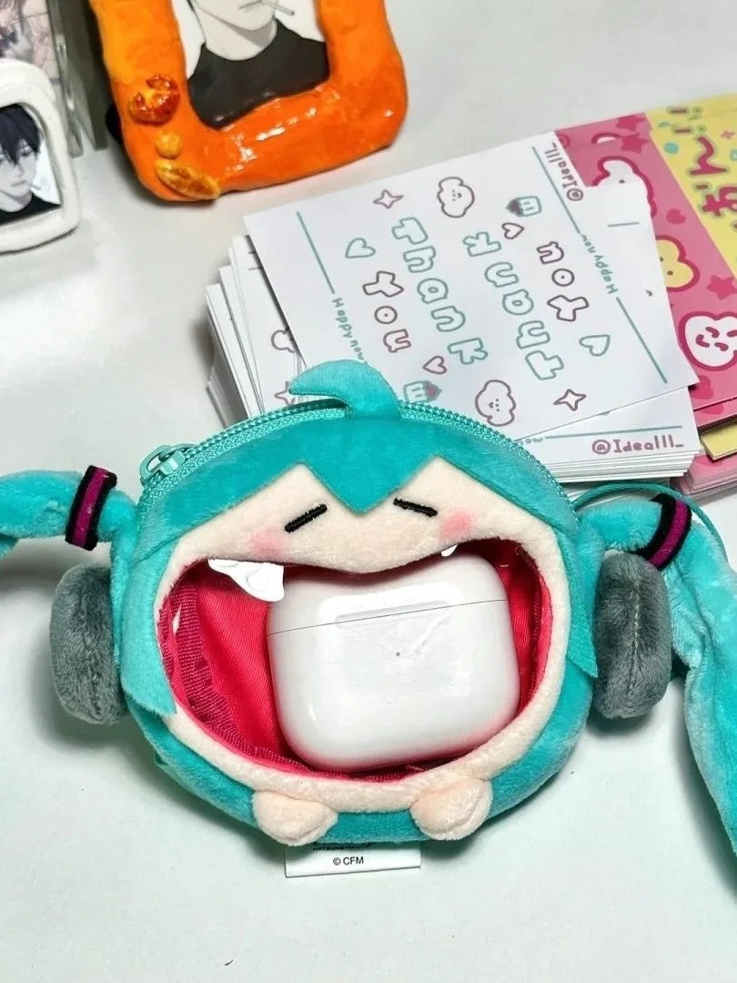 10X9CM New Anime Hatsune Miku Q version Kawaii Figure Multi functional plush mini bag headphone bag pocket coin purse Gifts