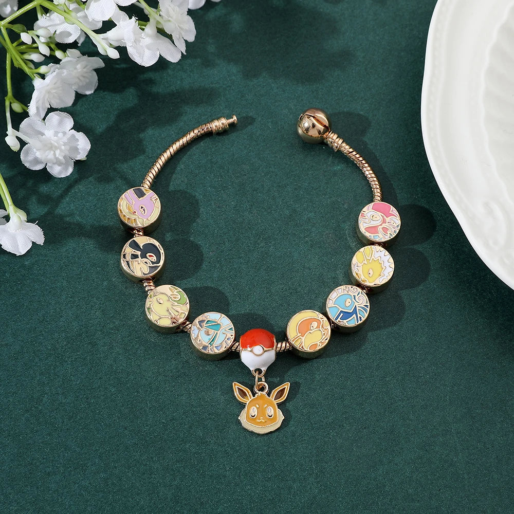 Anime Pokemon Bracelet Eevee Vaporeon Flareon Metal Beads Pendant