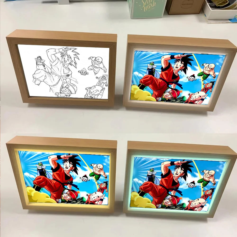 Anime Figure Dragon Ball  Light Painting Photo Frame Goku Vegeta Led Night Light