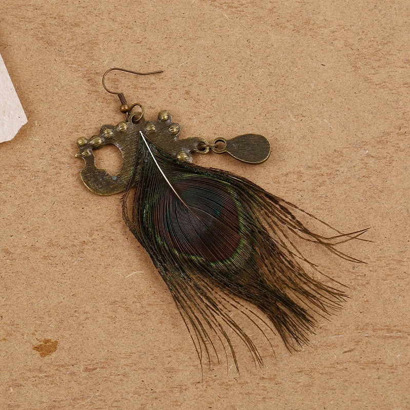 1 pair of Japanese and Korean peacock feather earrings