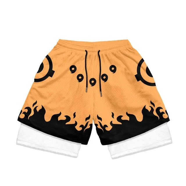 Men's Shorts 2 In 1 Bilayer Shorts Anime Sports Fitness Running Performance Shorts Print Casual Breathable Drawstring Shorts