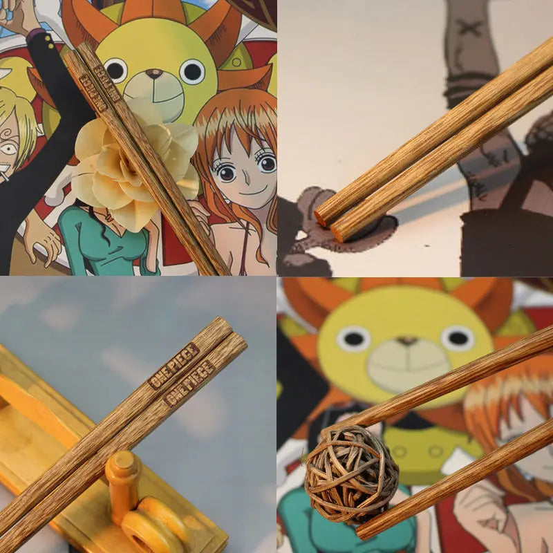 2 Pair ONE PIECE Wooden Chopsticks Anime Non-slip Reusable Tableware Chopsticks