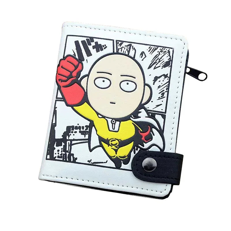 Anime One Punch Man Saitama Leather Men's Wallets Card Holders with Interior Zipper Pocket