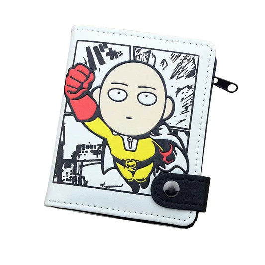 Anime One Punch Man Saitama Leather Men's Wallets Card Holders with Interior Zipper Pocket