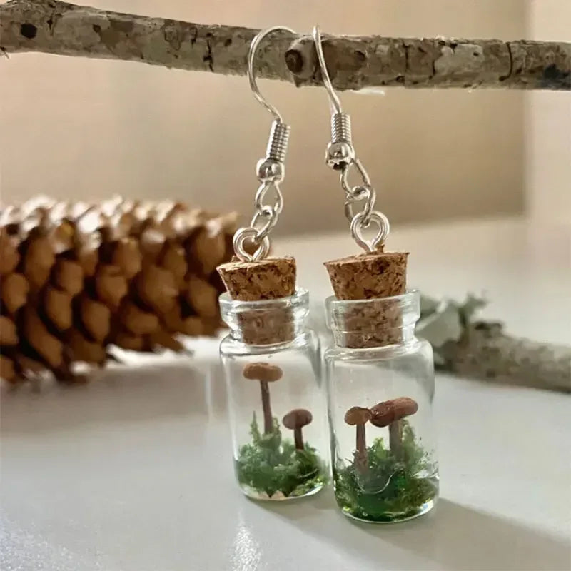 Real Mushroom Earrings Jar/Bottle